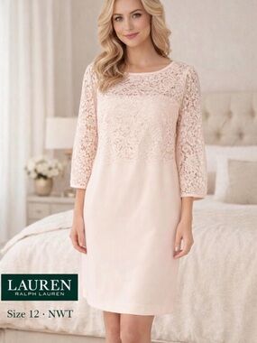 Lauren Ralph Lauren Pale Blush Lace Shift Dress